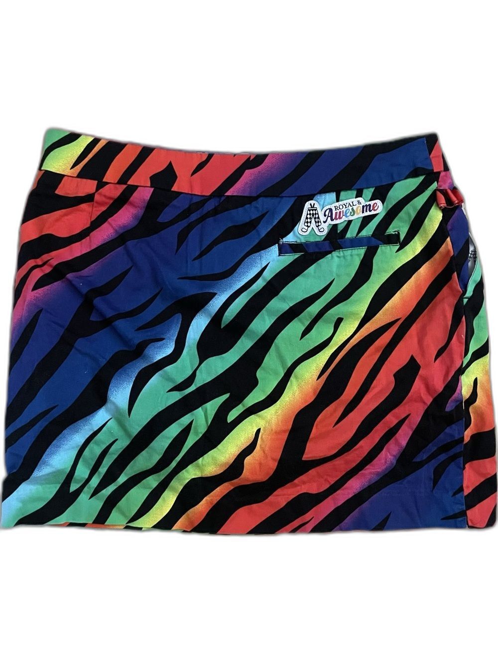 Royal & Awesome skort"Wild Ones" rainbow tiger stripe print branded pocket sz 12